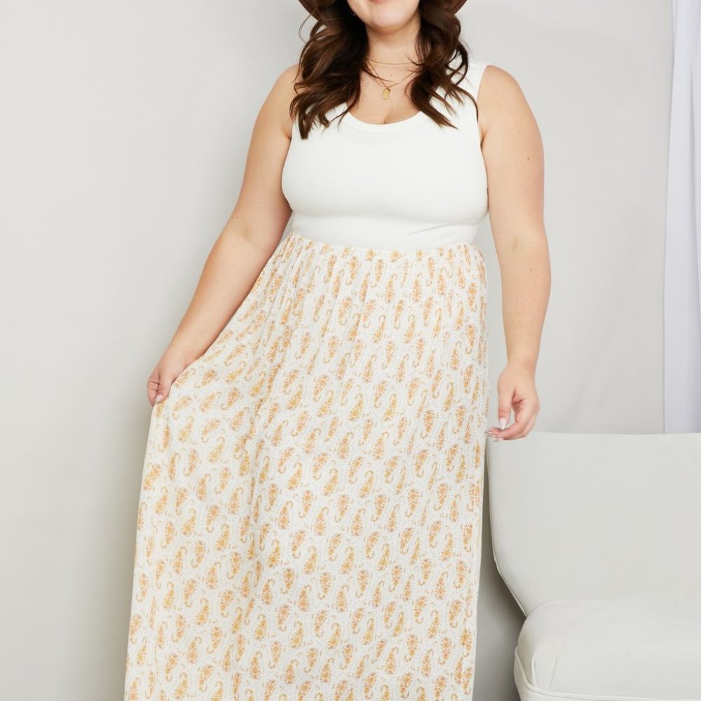 White Brich Full Size Printed Scoop Neck Sleeveless Maxi Dress - Picture 8 of 12
